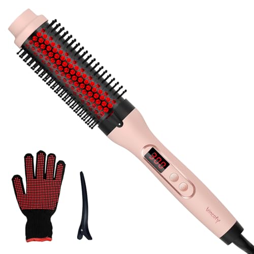 Infrared Thermal Brush Dual Voltage Negative Ions Heated Round Brush 1 1/2 Inch Straightener & Curling Iron Brush 2 in 1 Dual PTC Non-Blowing Thermal Round for Wome Pink