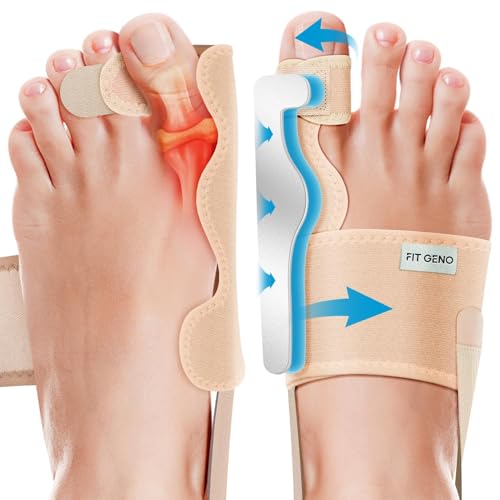 Fit Geno Corrector de juanetes para hombres y mujeres: férula de juanete mejorada, ajustable y transpirable para el dedo gordo del pie para día/noche, corrección de hallux valgus no quirúrgica para