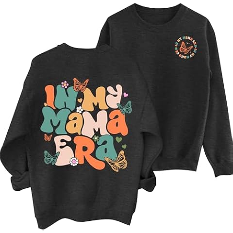PECHAR Mama Sweatshirt for Women ​In My Mom Era Sweatshirt New Mom Gifts Long Sleeve Mama Era Crewneck Pullover Top Grey Cover