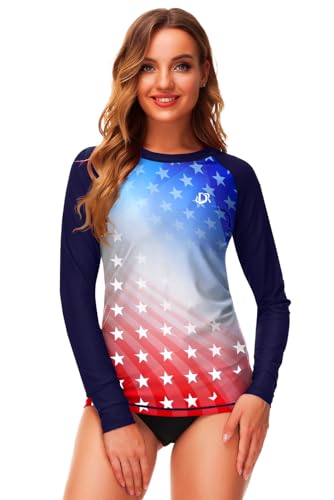 Image of Deerose Womens Gradient Rash Guard UPF 50+ Swim Shirts Surfing Top with Thumb Hole