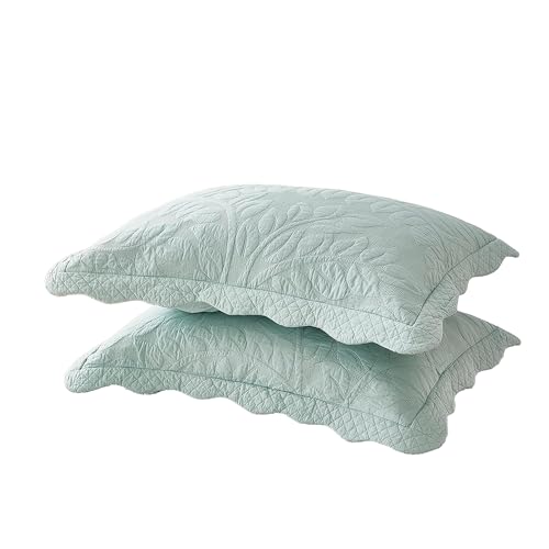 MarCielo 2-Piece 100% Cotton Quilted Pillow Shams Embroidered Farmhouse Pillow Shams (Standard, Aruba Blue)