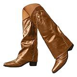 VBEDKDEB Boots Damen Kniehohe Stiefel Retro High Top Pants Damen Freizeitstiefel Western Cowboy Keilabsatz Mid Tube Damenstiefel Goth Boots (Brown, 40)