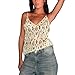 Women Y2k Sequin Halter Top Sheer Mesh Embroidered Beaded Cami Top Sleeveless Backless Sparkly Crop Tops(Loose Beige,Small)