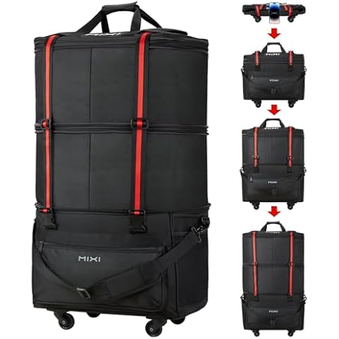 mixi Travel Bag with Wheels Expandable Foldable Luggage Bag Collapsible Rolling Travel Bag Duffel Bag Large Capacity Suitcase for Men Women, Black Cover