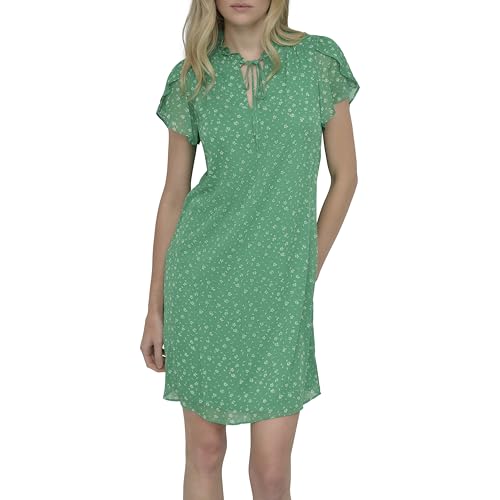 Image of DKNY Women's Front Tie Ruffle Neckline Trapeze Dress