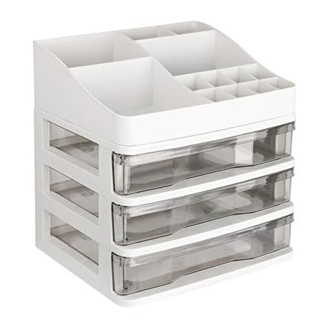ELUCHANG Make Up Organiser Storage Drawers Large Cosmetic Organisers with 13 Compartments 3 Drawers Separate Top Dressing Table Dust-proof Waterproof Makeup Organiser Storage for Bedroom Bathroom Cover