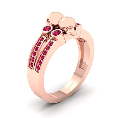 Bague ronde en argent 925 et rubis synthétique rose mixte