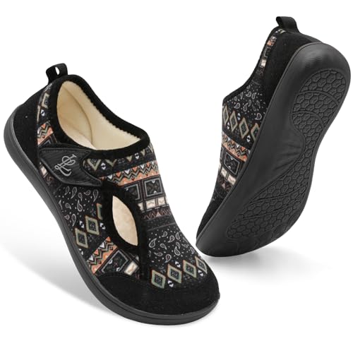 Image of LeIsfIt Womens Slippers Wide Diabetic Shoes Adjustable Arthritis Edema House Shoes Indoor Outdoor Slippers