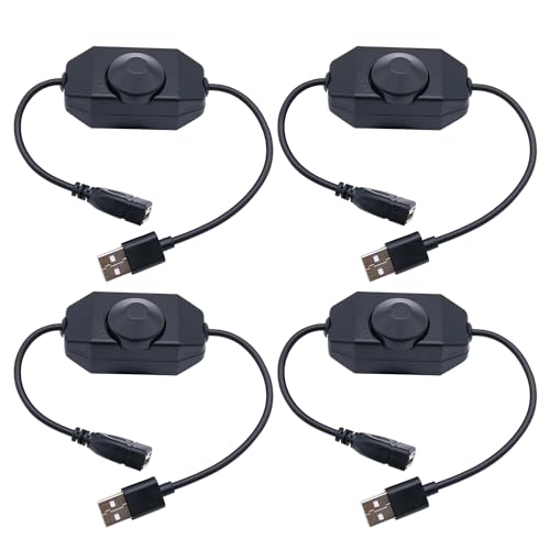4 Pack LED Strip Dimmer Switch Contorller, DC 12-24V PWM Rotary Inline Dimmer Switch Manual Knob Dimmer Switch with DC Jack Cord for LED Strips LED Desk Lights, Black