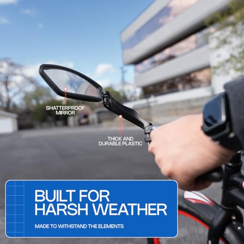 Bike Mirror for Handlebars – Adjustable 360° Bicycle Rear View Mirror, Wide-Angle Shatterproof Glass, Durable Handlebar Mounted Bike Mirror for Road, Mountain & E-Bikes – Safety Cycling Mirror