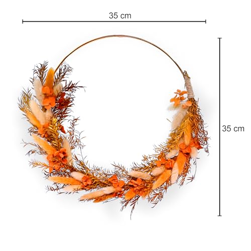 Image of Cortina Artificial Wall Flower Circle Bouquet | Aesthetic Room Decor, Home Decor, Living Room Decor & Bedroom Decor | Great for Christmas Gifting - Orange - 15x2x40 CM