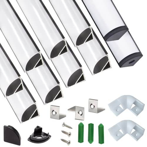 THMOOTHER UV Resistance 6.56FT V Shape LED Strip Black Channel Diffuser,10-Pack Aluminum Profiles with Frosted Cover and Corner Connector, Tape Track for Cabinet Stairs Wall Outdoor (6.56FT, 10)