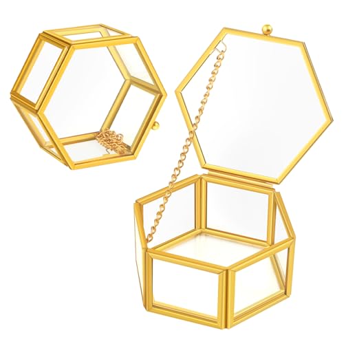 TYSM-CC Caja de Anillo Geométrica de Cristal Vintage Elegante de Joyero de Lujo para Bodas, Almacenamiento Seguro de Anillos y Joyas, Regalo Ideal para Parejas