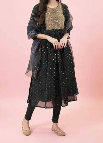 Image of Women's Chanderi Kurta with Legging and Dupatta | Modern & Traditional Blend Ethnic Wear Set | Festive & Casual Summer Kurti with Pants for Party Office & Ethnic Occasions