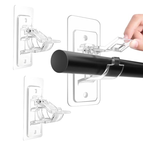 2 Pcs Self Adhesive Curtain Hooks,No Screws Curtains Pole Holder No-Drill Rod Brackets,Backs Sticky Wall Support Universal Strong Rods Rail Holders,No-Punch Installation Kit,for Room Living (Clear)