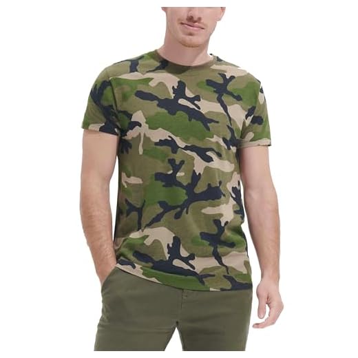T-Shirt Homme à Manches Courtes, Motif Camouflage, Col Rond, 100% Coton peigné, Bleu et Vert Militaire (FR/ES, Alpha/Lettres, TG, Taille Normale, Taille Normale, Kaki)