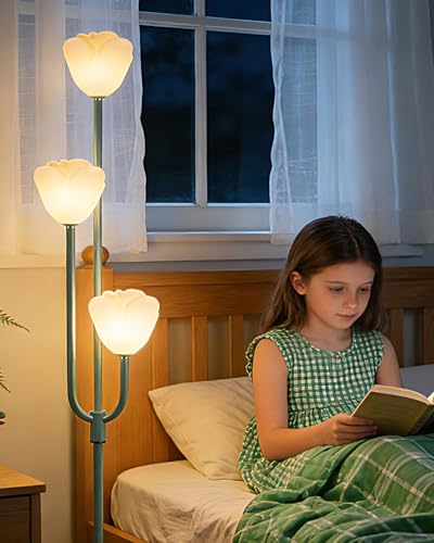 Image of Lightdot 66IN Flower Floor Lamp 3-Lights Vintage Floor Lamps with Bulbs Included for Wedding Party Modern Dimmable Green Standing Tall Lamp with 5Lbs Heavy Base for Living Room /Bedroom /Home Decor