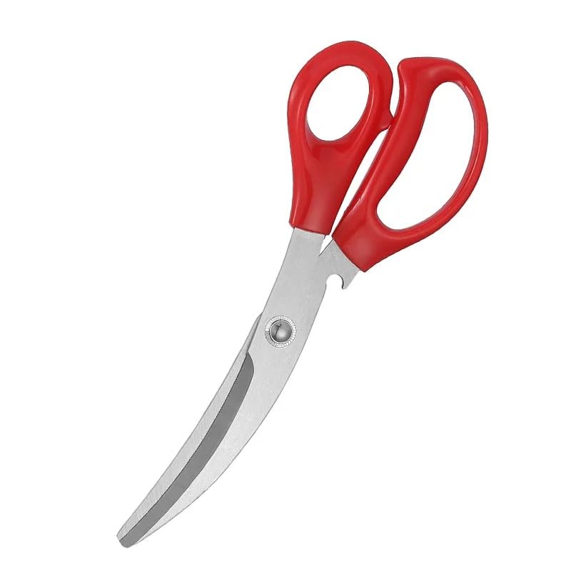 Frabakas Multi-Purpose Kitchen Shears Stainless Steel Scissors For Chicken Vegetables Herbs Barbeque Steak Cutting 9.5 Inch (Red)
