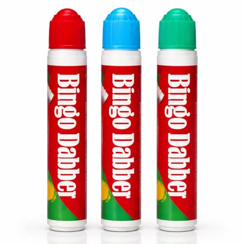 1ABOVE 3pk Non-Drip Bingo Dabbers Pens for Bingo Nights with Family and Friends - Red Blue and Green