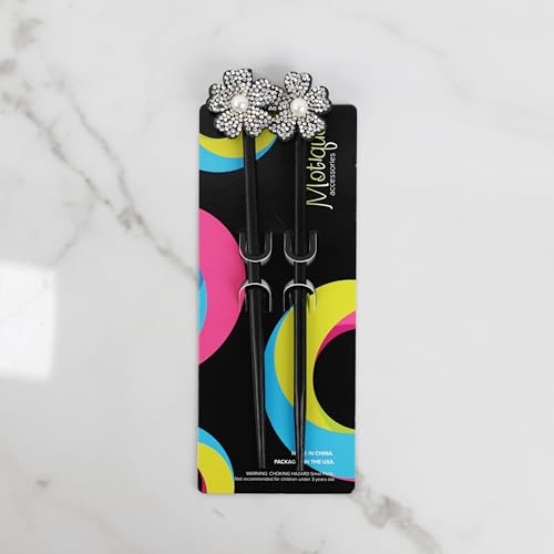 Barrettes en bois noir fleuries strass irisé pince cheveux femme - 4