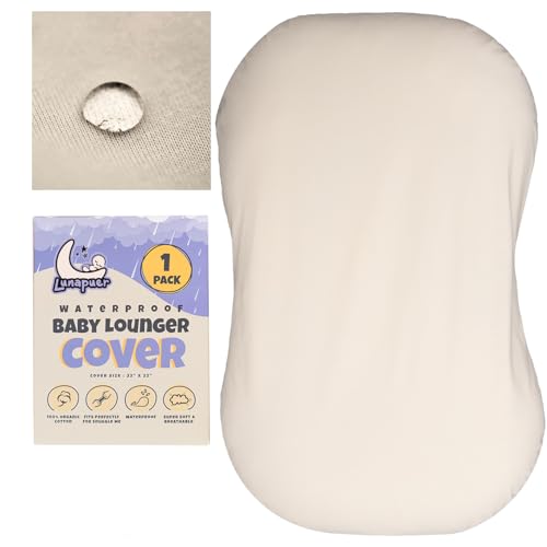 Image of 100% Waterproof Baby Lounger Cover - 2-Ply Organic Cotton Slipcovers Keep Your Lounger Clean & Your Baby Comfy - Machine Washable - (Lounger Not Included) - Off-White