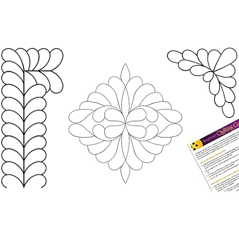 Border and Corner Feather Quilting Stencils - with Square Block Stencil | 3 Quilting Creations Plastic Quilt Stencil Set for Borders, Background, Patterns | for Machine and Hand Quilting | with Guide Cover