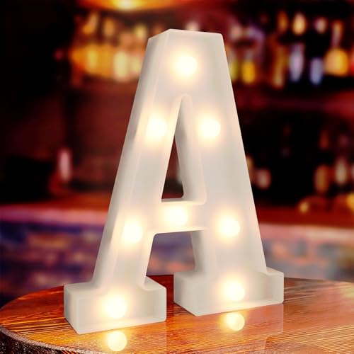 Marquee Letters, Led Letter Lights, 26 Alphabet Battery Powered LED Light Up Name Sign, Decorative Lighted Standing Letters for Graduation Party Night Light Wedding Birthday Room Wall Decor (Letter A)