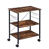 Kitchen Microwave Cart 3 Tier Bakers Rack Kitchen Utility Cart with Wheels Coffee Cart with Storage Microwave Stand with 10 Hooks for Kitchen Living Room Rustic Brown