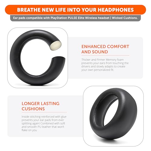 WC PadZ Pulse Elite - Almohadillas para auriculares PS5 Pulse Elite de cuero PU | Hecho por Wicked Cushions | Cojín más grueso y apertura más amplia | Negro miniatura 4
