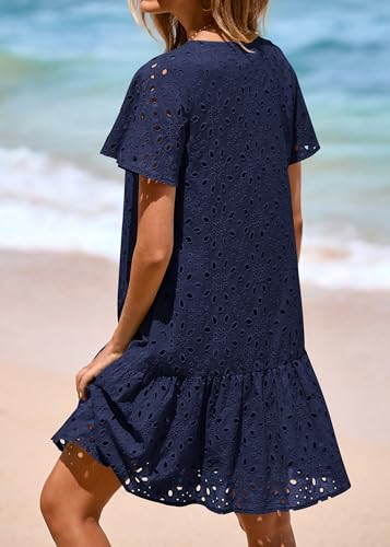 Image of KIRUNDO Eyelet Dresses for Women Button Down Mini Babydoll