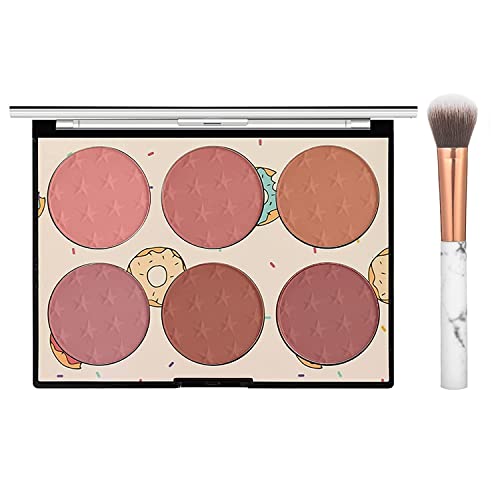 6 Colors Face Blush Palette,Shimmer Powder Blush,Smooth & Silky,Skin Tone Enhancing Face Blush Palette for Glam Makeup Look,Contour and Highlighter Palette (with A Marble Blush Brush)