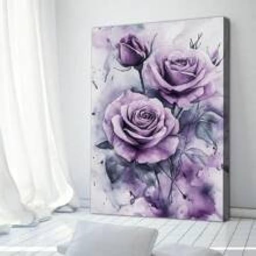 Tableau roses violettes 70x100cm encadré pour décoration salon - 2