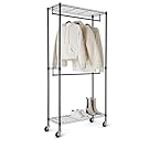 Amazon Basics Adjustable Double Rod Rolling Garment Rack, Hanging Clothes Closet Organizer with Wheels, Heavy Duty, 36" x 14" x 72", Black