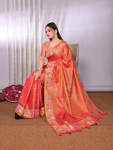 Image of SWORNOF Gold-Toned Woven Design Silk Zari Tissue Saree | Saree for Women | Soft and Skin Friendly
