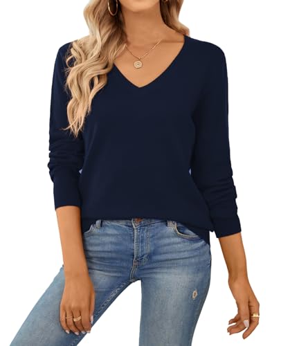 QUALFORT Women's 100% Cotton Sweater V Neck Long...