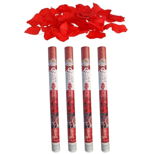 Tradineur - Pack de 4 cañones de confeti de aire comprimido, popper, cracker de confetti, cumpleaños, bodas, fiestas, celebraciones (Pétalos de rosa - 60 cm)