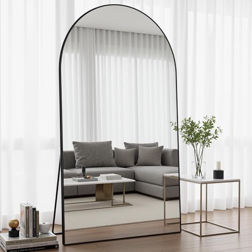 Image of Full Length Mirror, 82 inchx44 inch Arched Floor Mirror Freestanding, Floor Standing Full Body Mirror with Stand for Bedroom, Hanging Mounted for Living Room Cloakroom, Black