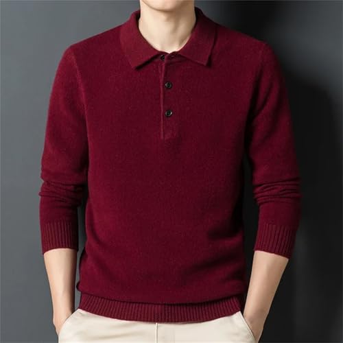 Men's Long-Sleeved Solid Color Lapel Collar Sweater, Wool Blend Casual Basic Sweater3
