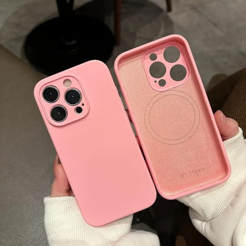 Coque aimantée iPhone 15 Pro antichoc | Silicone liquide souple rose foncé