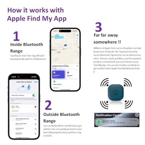 Image of JioTag Air for iOS (Blue) Worldwide Tracker, Pair with Apple Find My app for keys, luggage, bikes, purses etc. inside & outside Bluetooth range, No SIM /subscriptions required, 1+1 year battery, 120 dB