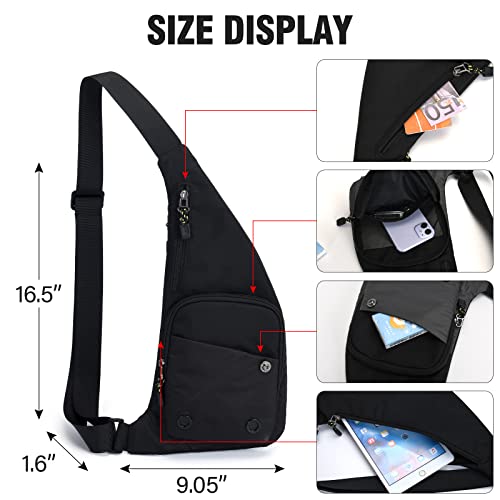 Peicees Sling Bag For Men Women Shoulder Bag Sling Backpack Durable Chest Bag For Running Camping Exercise Outdoor (S_Black) #TOP3