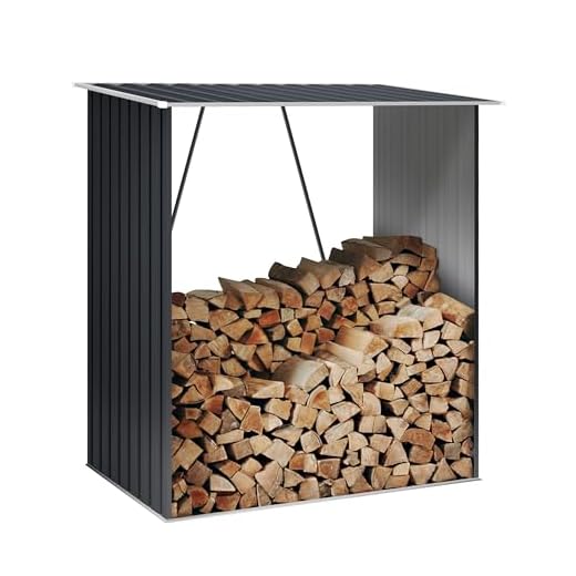 Wasabi Cobertizo Metálico para Leña 1,38m2 Timber - Suelo Incluido - Refuerzos Traseros Resistentes - Montaje Sencillo - Gris Antracita - Techo Inclinado - Caseta Leñero de Jardín Almacenaje Exterior