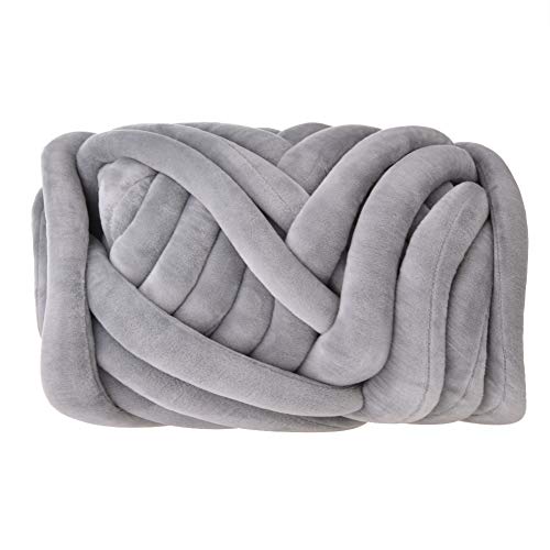 Sperrige Armstricken Wolle ,Grob Gestrickte Kuscheldecke, 500g Länge ca 25M ,Roving Garn zum Handstricken Häkeln, Grobe Isländische Wolle, Grobstrick Weiches Wollgarn Haustier Bett Sofa (Dunkelgrau) Cover