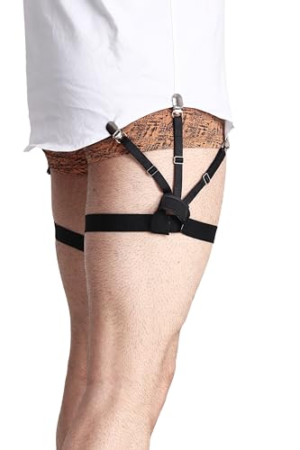 Image of Shirt Tucker for Men, Adjustable Elastic Shirt Stays Garters with Locking Non-Slip Clips Holder Securing Shirt Position Black