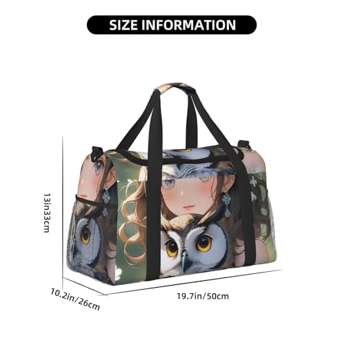 Anime Owl Print Travel Duffle Bag - Foldable Personal Item Travel Bag for Women & Men,Carry-On Convertible Crossbody Tote Bags with Adjustable Shoulder Strap & Pockets 13x10.2x19.7 in4