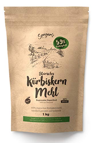 Senger's 1 KG Kürbiskernmehl teilentölt, geröstet und Glutenfrei - 59% Protein Kürbiskerne Pulver veganes glutenfreies Mehl (1 KG)