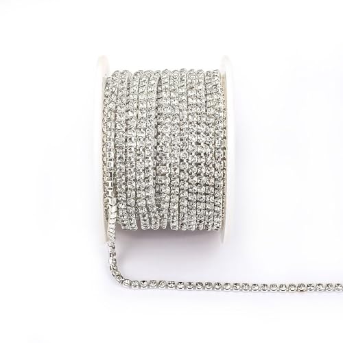 1 Yard Rhinestone Chain Roll (SS6-SS16) - Glitter Crystal Sew-On & Glue-On Trim for DIY Clothing & Garment Accessories - (Color: Silver Base Clear/Size: Ss12-3Mm - 1 Yard - Pack)
