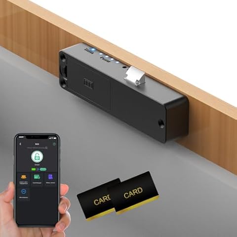 Eseesmart Smart Cabinet Lock, Hidden Magnetic Bluetooth RFID Keyless Drawer Lock, Baby Proofing Child Safety Cabinet Locks for Liquor File Cabinet Cupboard Desk Dresser Adults Black Cover