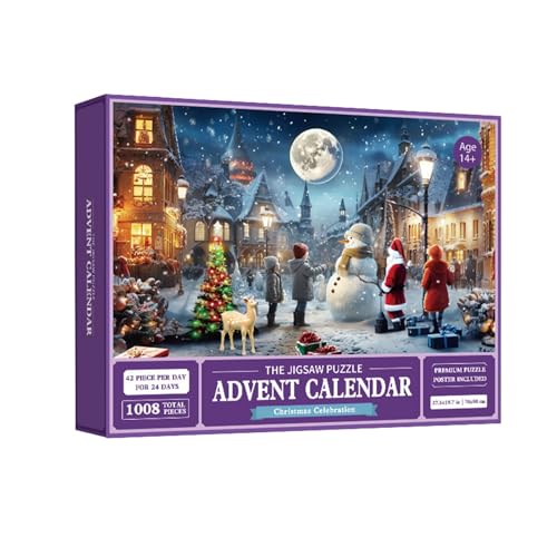 Orologio digitale con timer per dipendenti, calendario dell'avvento 2024, puzzle di Natale 24 giorni, conto alla rovescia, puzzle di Natale, 1008 pezzi, gioco di puzzle per casa, Natale, Ifts, per