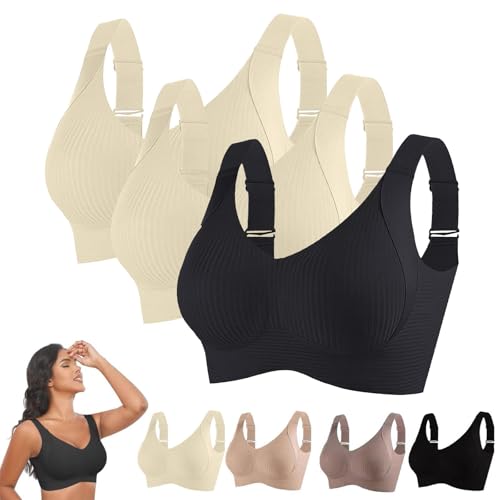 3 Piezas Sujetador Sin Aros Mujer Suave 2025 Sujetadores De Forma Seamless Ligero Base Top Corsé Espalda Desnuda Push Up Sujetador Lactancia Cómodo Bra Gimnasia Correas Ajustables, Blanco+blanco+negro